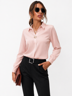 Dam blus med krage, långa ärmar och knäppning framtill-Blouse for women-Fjallbarn