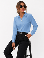 Dam blus med krage, långa ärmar och knäppning framtill-Blouse for women-Fjallbarn