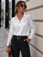 Dam blus med krage, långa ärmar och knäppning framtill-Blouse for women-Fjallbarn