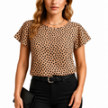Dam Blus med Prickmönster och Korta Fladderärmar-Blouses for women-Fjallbarn