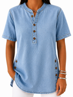 Dam Blus med Rund Halsringning och Knappslå-Blouses for women-Fjallbarn