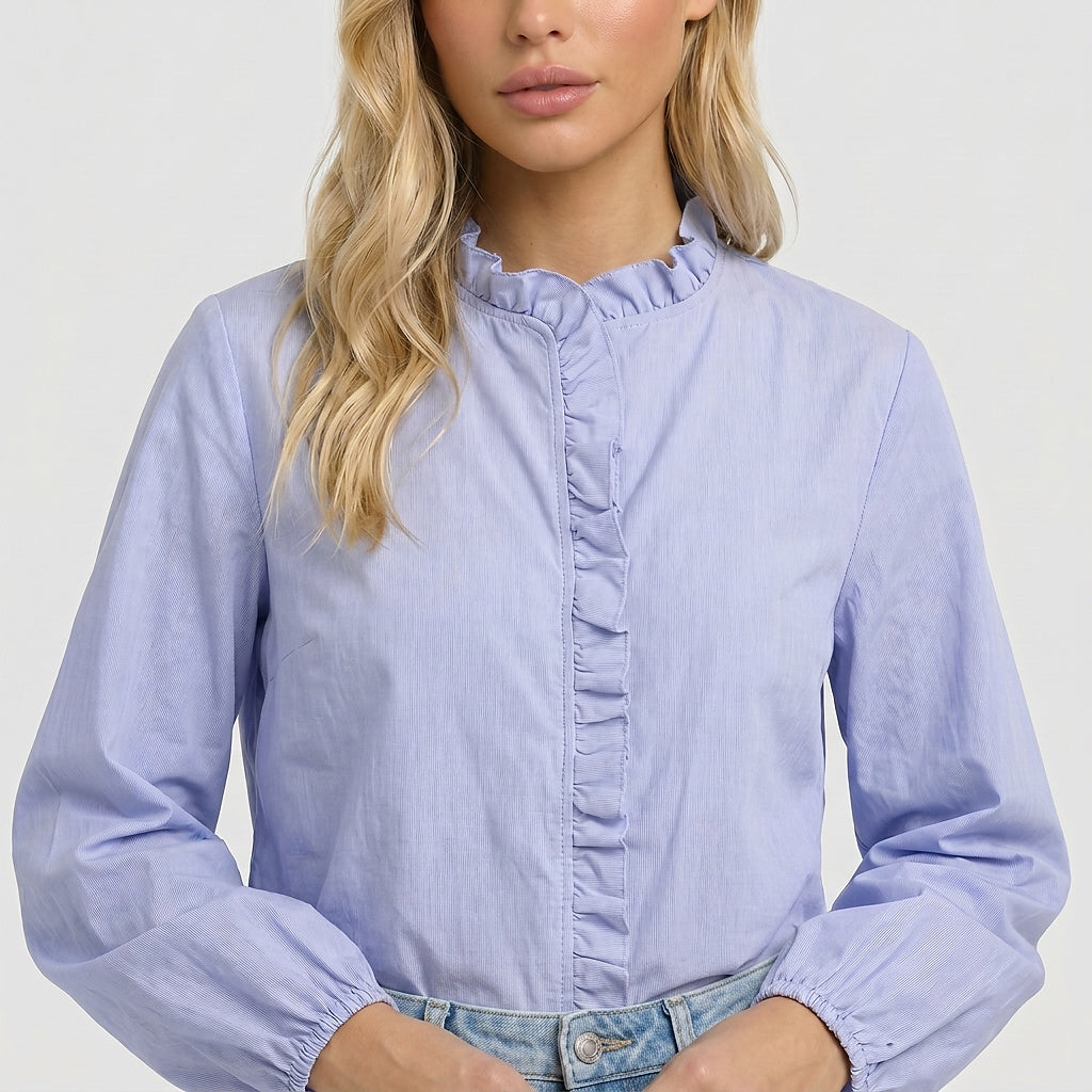 Dam blus med volangdetaljer och elastiska ärmslut-Blouse for women-Fjallbarn