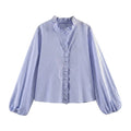 Dam blus med volangdetaljer och elastiska ärmslut-Blouse for women-Fjallbarn