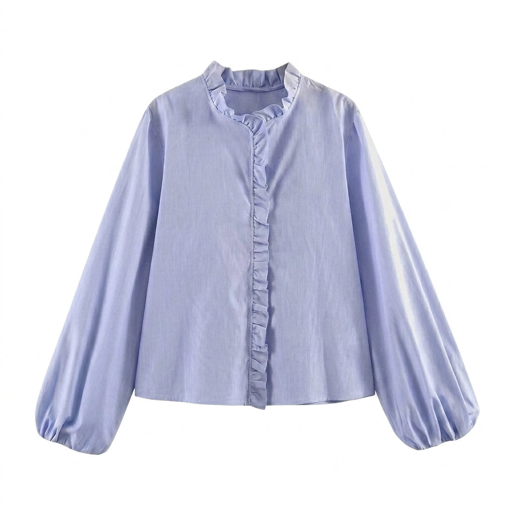 Dam blus med volangdetaljer och elastiska ärmslut-Blouse for women-Fjallbarn