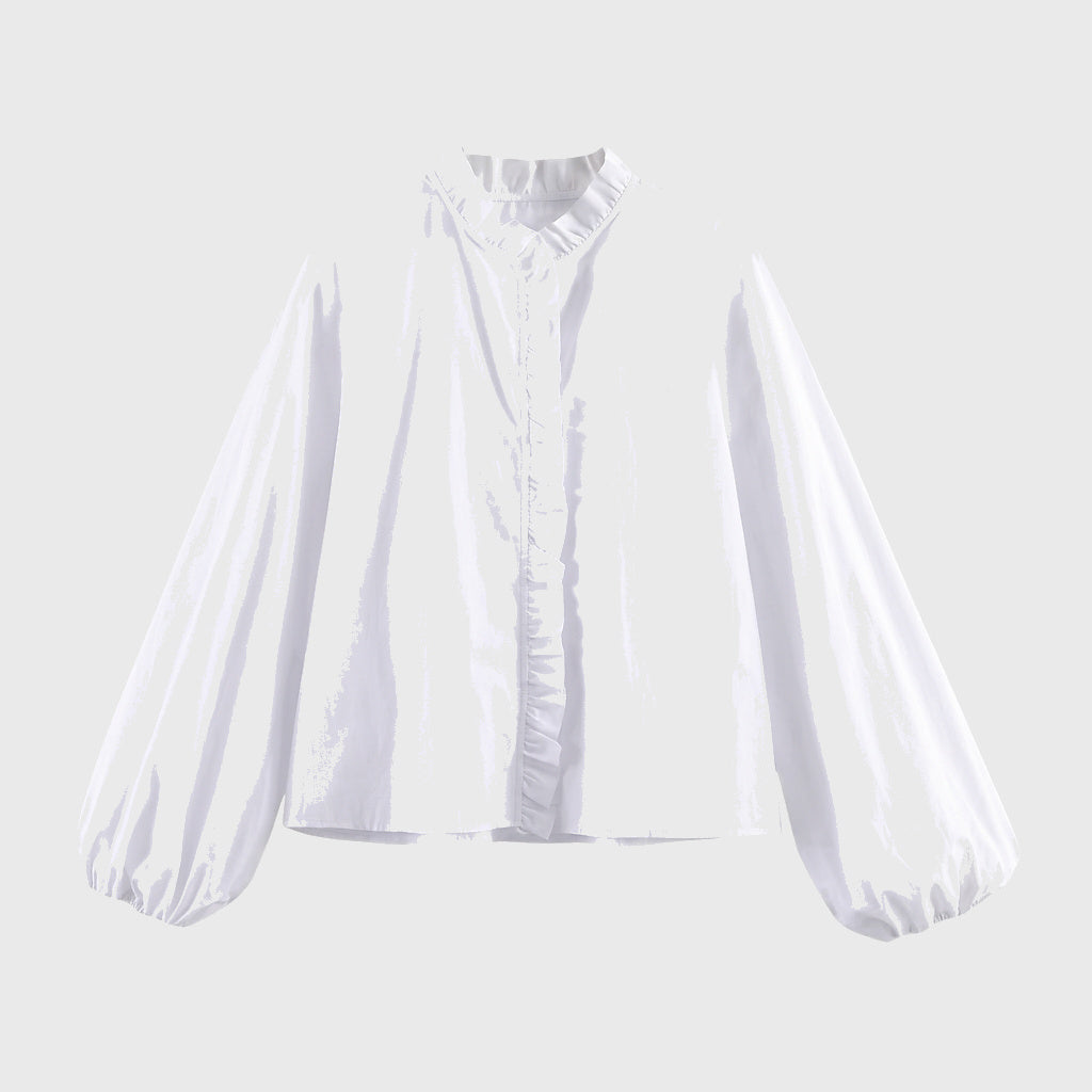 Dam blus med volangdetaljer och elastiska ärmslut-Blouse for women-Fjallbarn