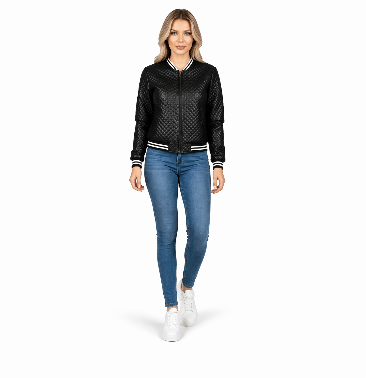 Dam bomberjacka med dragkedja och ribbade muddar-Jacket for women-Fjallbarn