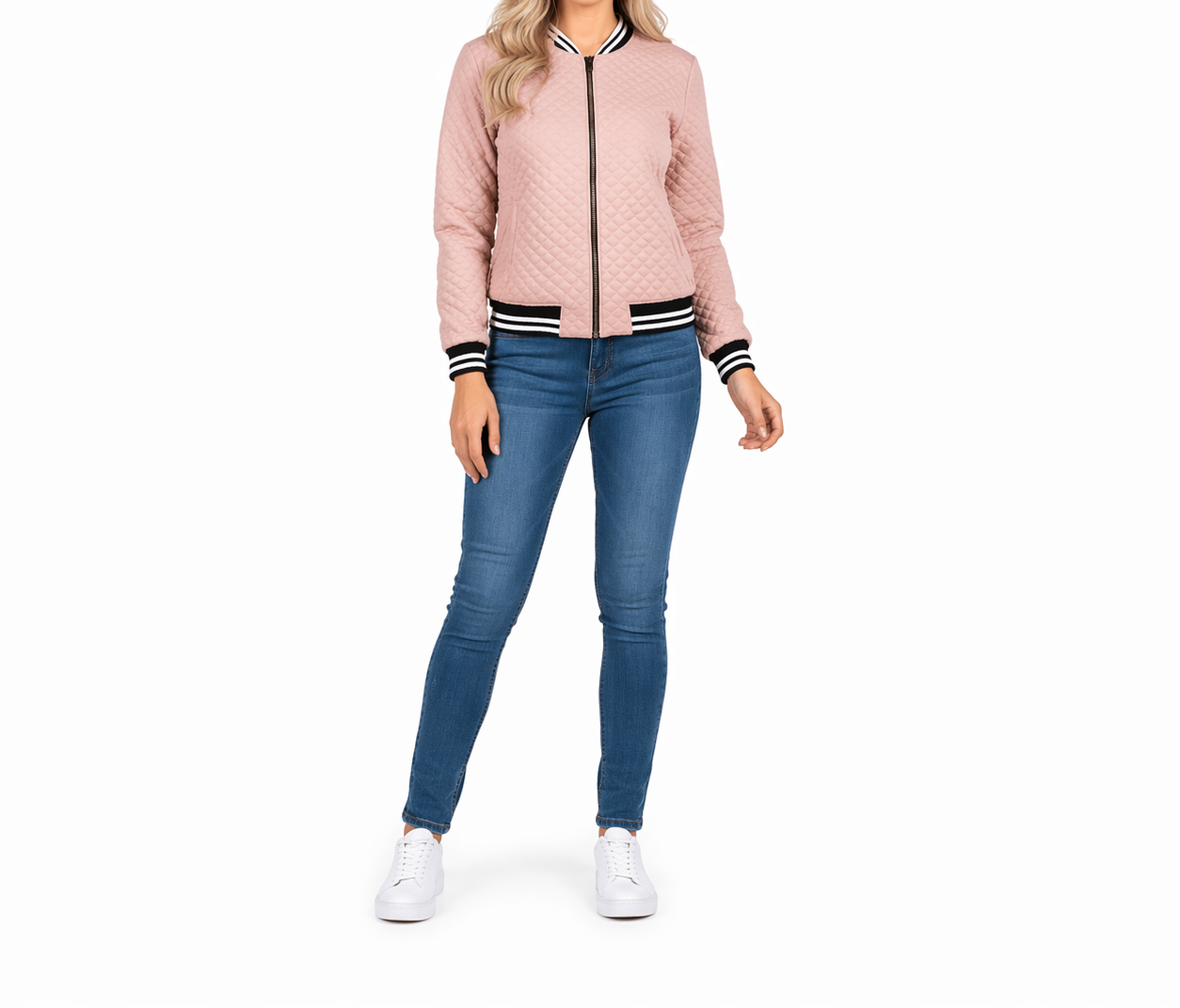 Dam bomberjacka med dragkedja och ribbade muddar-Jacket for women-Fjallbarn