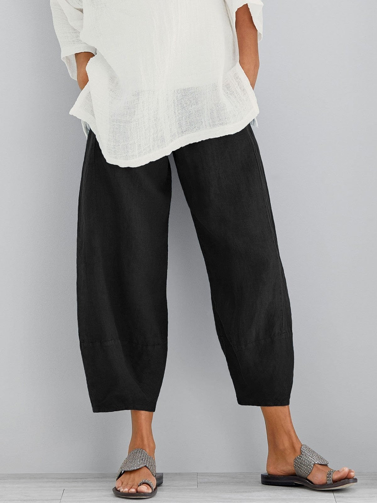 Dam byxor med elastisk midja och vid benform-Pant for women-Fjallbarn