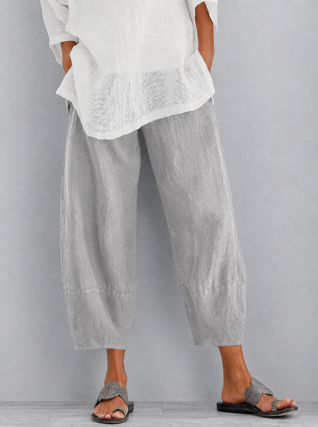 Dam byxor med elastisk midja och vid benform-Pant for women-Fjallbarn