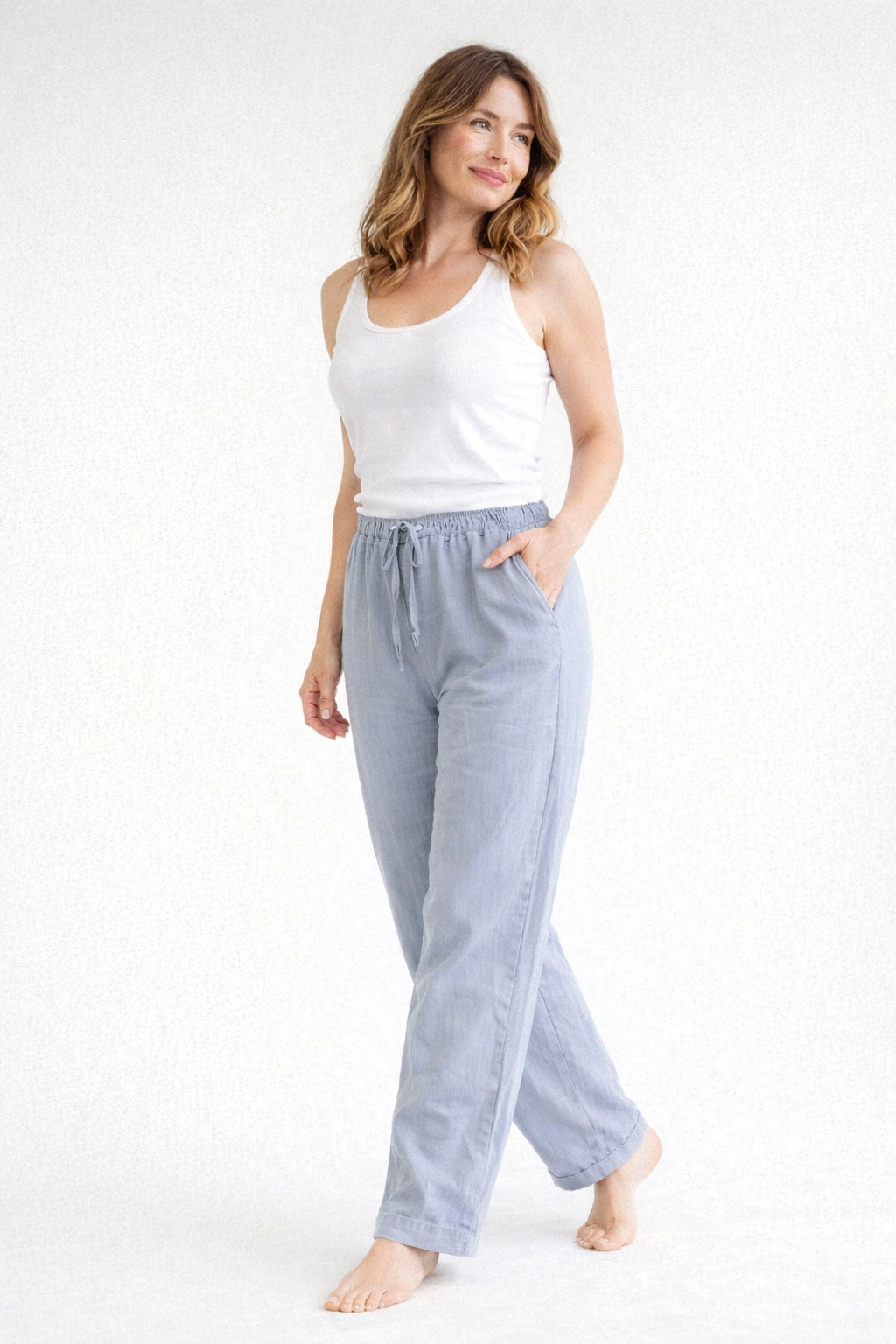 Dam Byxor med raka ben, elastisk midja och dragsko-Pant for women-Fjallbarn
