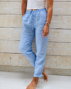 Dam Byxor med raka ben, elastisk midja och dragsko-Pant for women-Fjallbarn