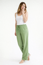 Dam Byxor med raka ben, elastisk midja och dragsko-Pant for women-Fjallbarn
