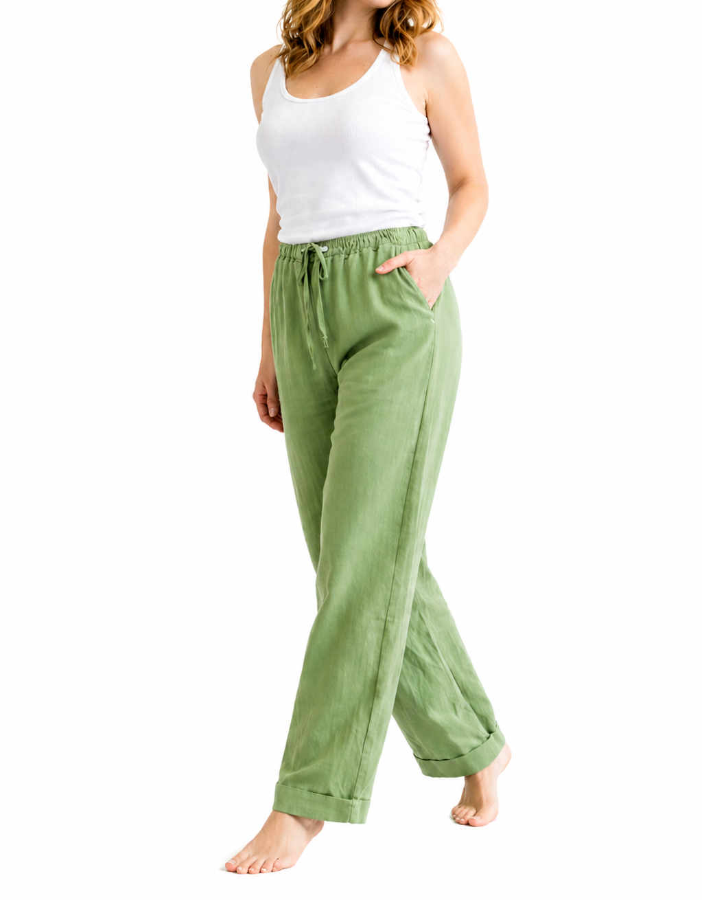 Dam Byxor med raka ben, elastisk midja och dragsko-Pant for women-Fjallbarn