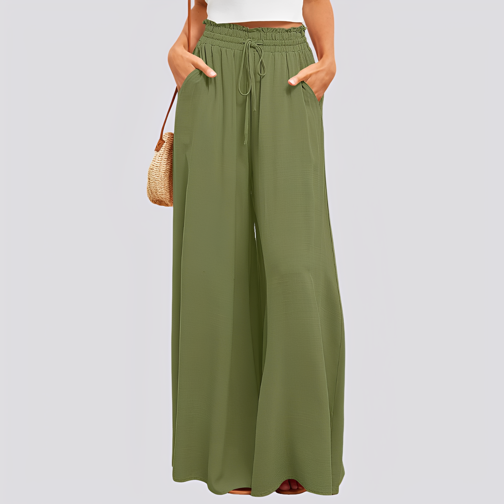 Dam byxor med vida ben och elastisk midja med dragsko-Pant for women-Fjallbarn
