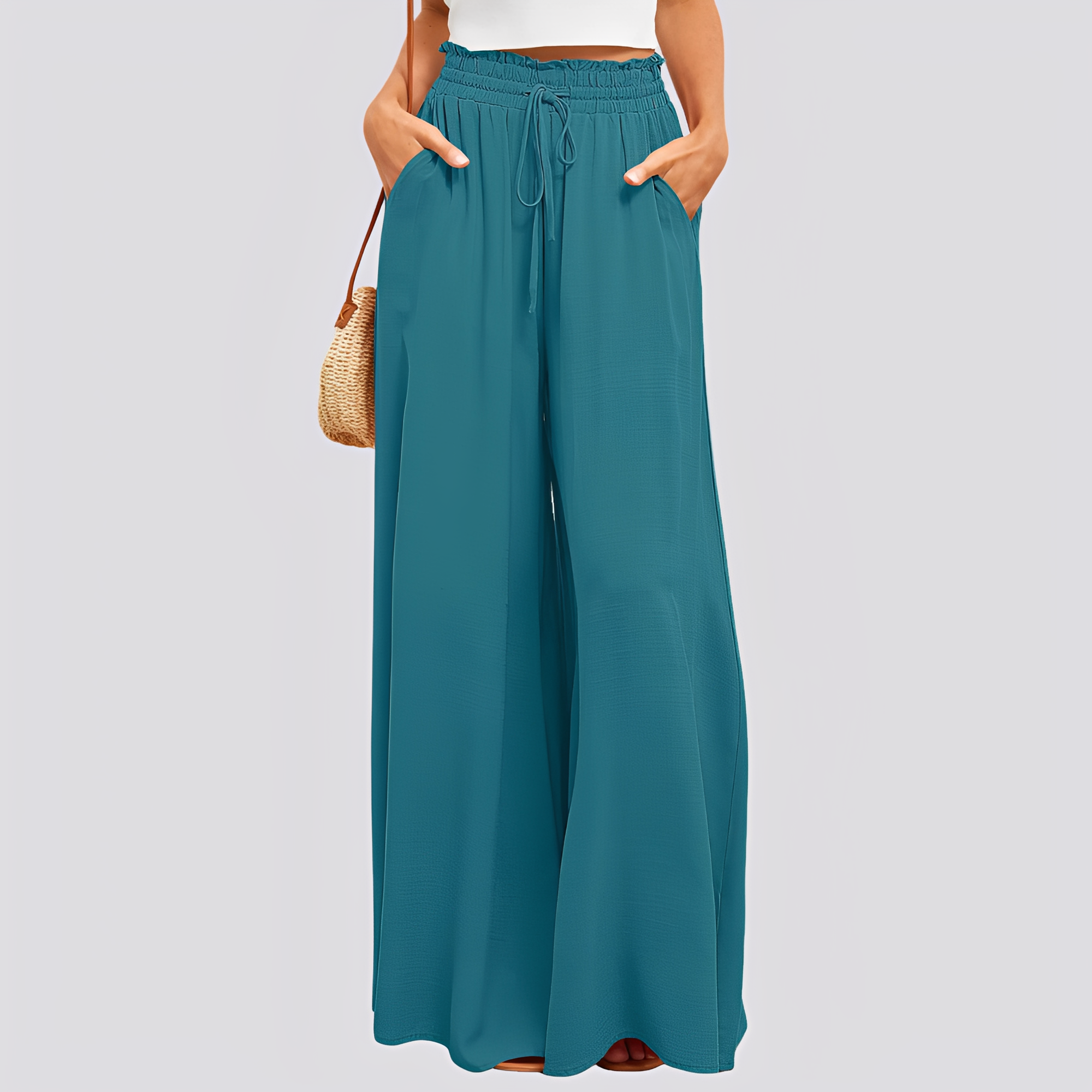 Dam byxor med vida ben och elastisk midja med dragsko-Pant for women-Fjallbarn
