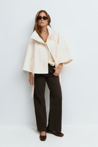 Dam capejacka med hög krage och knytbälte-Coat for women-Fjallbarn