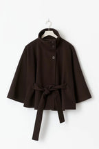 Dam capejacka med hög krage och knytbälte-Coat for women-Fjallbarn