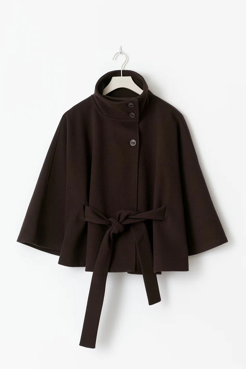 Dam capejacka med hög krage och knytbälte-Coat for women-Fjallbarn