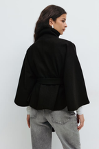 Dam capejacka med hög krage och knytbälte-Coat for women-Fjallbarn