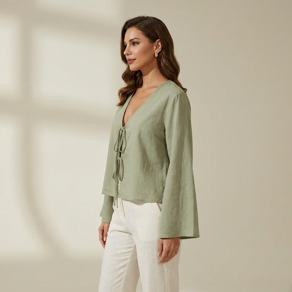 Dam crop top med lång ärm och knytning framtill-Tops for women-Fjallbarn