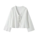 Dam crop top med lång ärm och knytning framtill-Tops for women-Fjallbarn