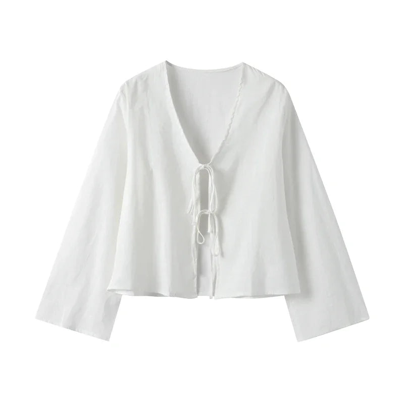 Dam crop top med lång ärm och knytning framtill-Tops for women-Fjallbarn