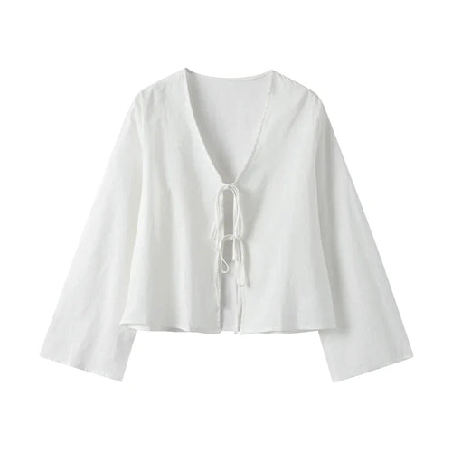 Dam crop top med lång ärm och knytning framtill-Tops for women-Fjallbarn