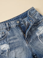 Dam Denimshorts med Hög Midja och Slitna Detaljer-Shorts for women-Fjallbarn