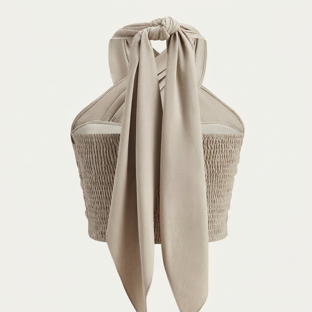 Dam halterneck-topp med omlottdesign och kort skärning-Tops for women-Fjallbarn