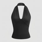 Dam halterneck-topp med v-ringning och ärmlös design-Tops for women-Fjallbarn