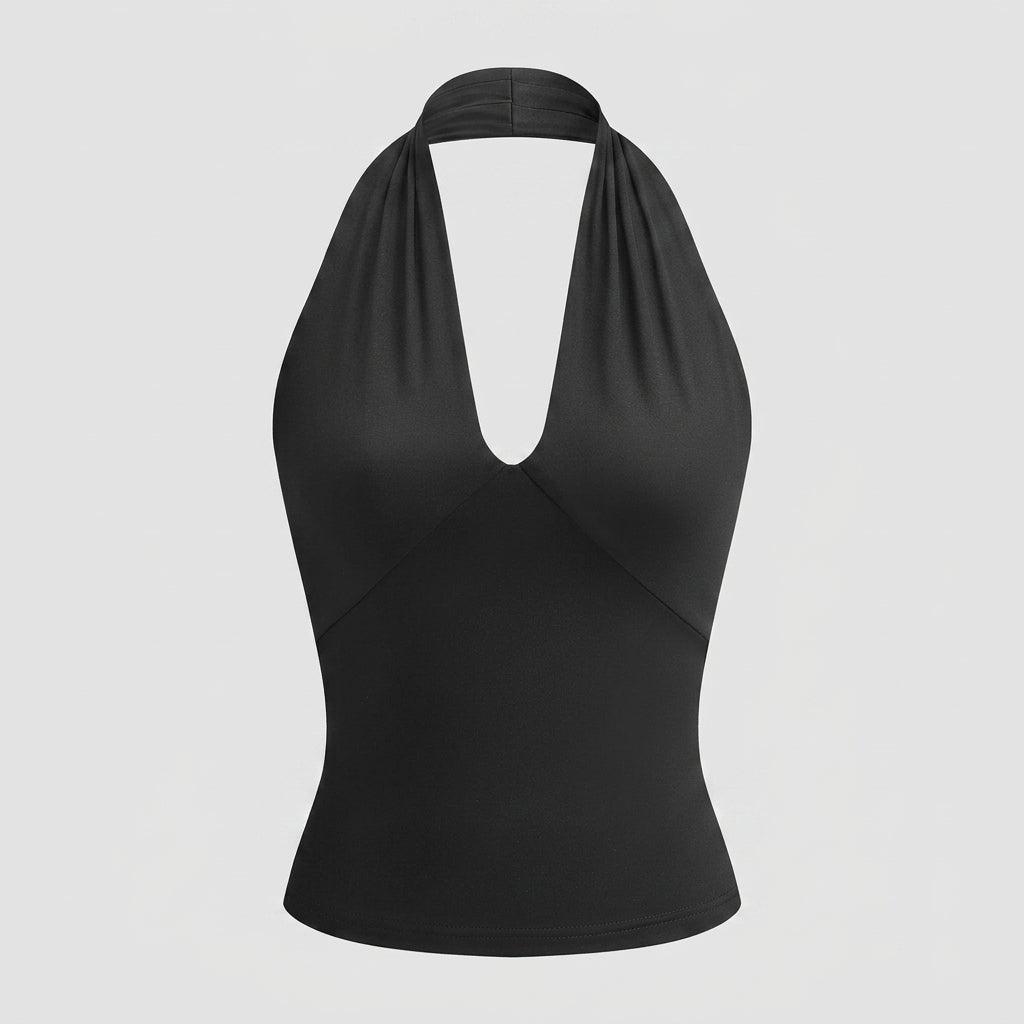 Dam halterneck-topp med v-ringning och ärmlös design-Tops for women-Fjallbarn