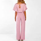 Dam Jumpsuit med korta ärmar, vida ben och knytband i midjan-Jumpsuits for women-Fjallbarn