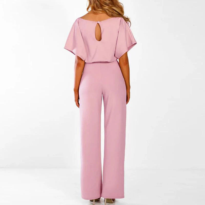Dam Jumpsuit med korta ärmar, vida ben och knytband i midjan-Jumpsuits for women-Fjallbarn