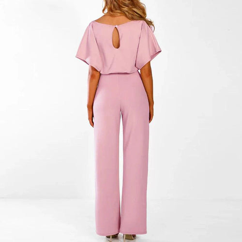 Dam Jumpsuit med korta ärmar, vida ben och knytband i midjan-Jumpsuits for women-Fjallbarn