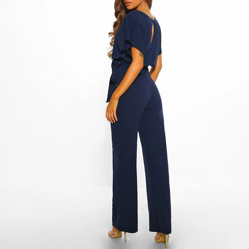 Dam Jumpsuit med korta ärmar, vida ben och knytband i midjan-Jumpsuits for women-Fjallbarn