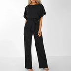 Dam Jumpsuit med korta ärmar, vida ben och knytband i midjan-Jumpsuits for women-Fjallbarn