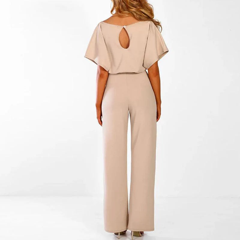 Dam Jumpsuit med korta ärmar, vida ben och knytband i midjan-Jumpsuits for women-Fjallbarn