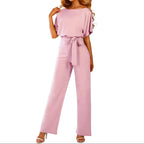 Dam Jumpsuit med korta ärmar, vida ben och knytband i midjan-Jumpsuits for women-Fjallbarn