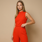 Dam Jumpsuit utan ärmar med ståkrage och vida ben-Jumpsuits for women-Fjallbarn