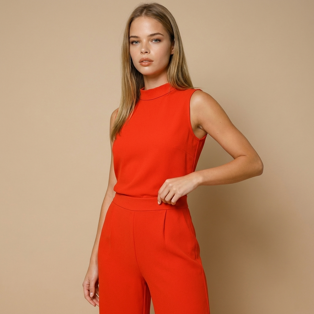 Dam Jumpsuit utan ärmar med ståkrage och vida ben-Jumpsuits for women-Fjallbarn