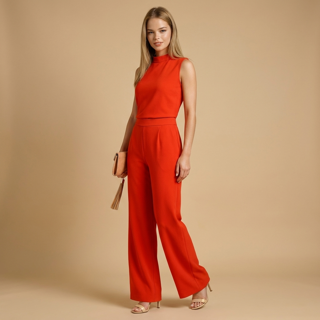 Dam Jumpsuit utan ärmar med ståkrage och vida ben-Jumpsuits for women-Fjallbarn