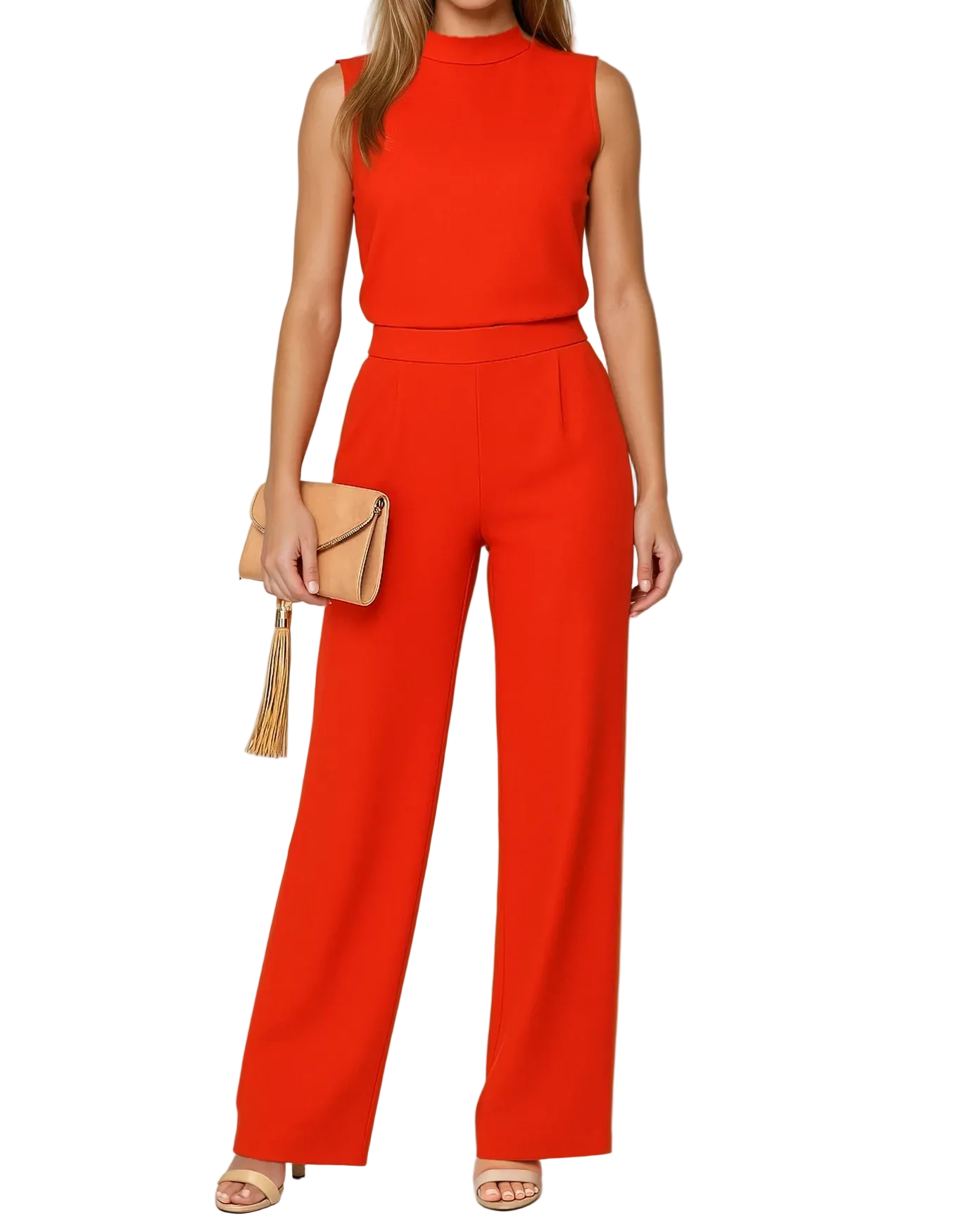 Dam Jumpsuit utan ärmar med ståkrage och vida ben-Jumpsuits for women-Fjallbarn