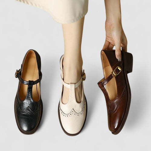 Dam Mary Jane-skor med T-rem och perforerade detaljer-Footwear for women-Fjallbarn