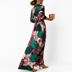 Dam Maxiklänning med blommönster, krage och knytbälte-Maxi Dress-Fjallbarn