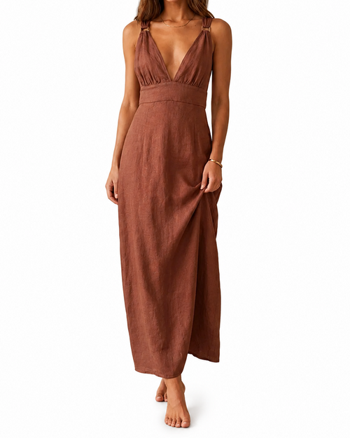 Dam Maxiklänning med Djup V-ringning-Maxi Dress-Fjallbarn