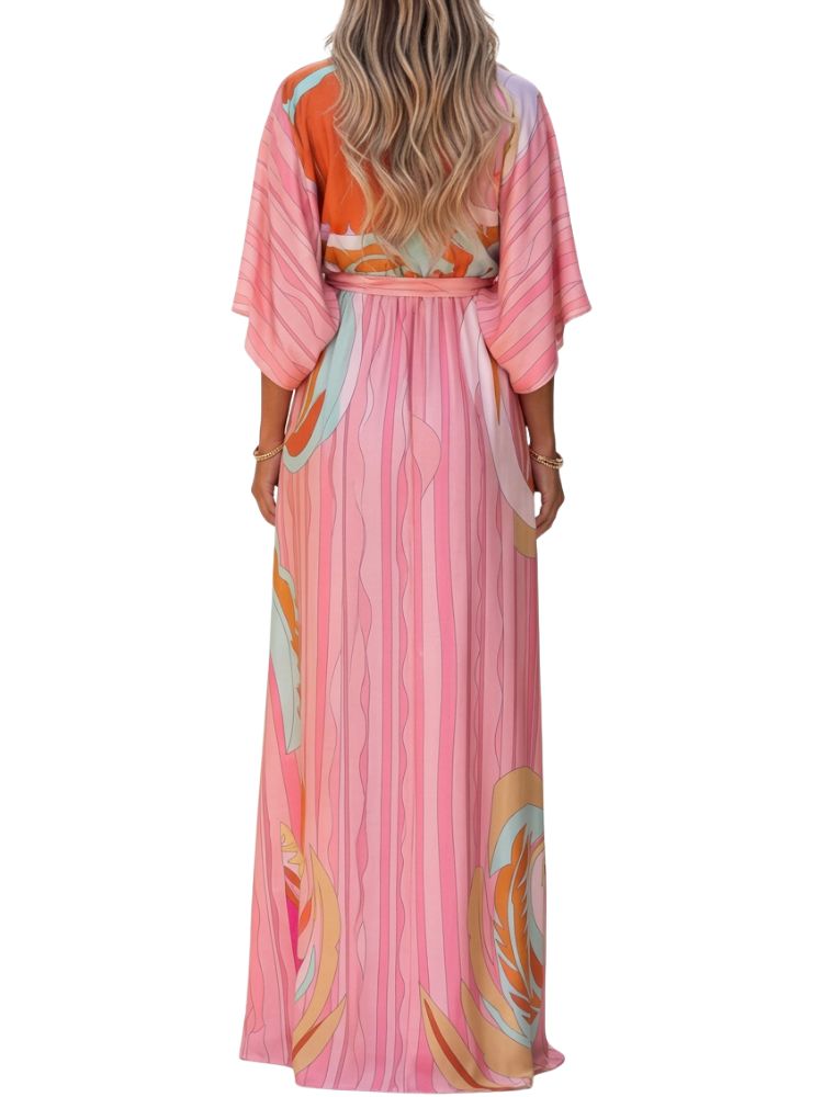 Dam maxiklänning med V-ringning och midjesnörning-Maxi Dress-Fjallbarn