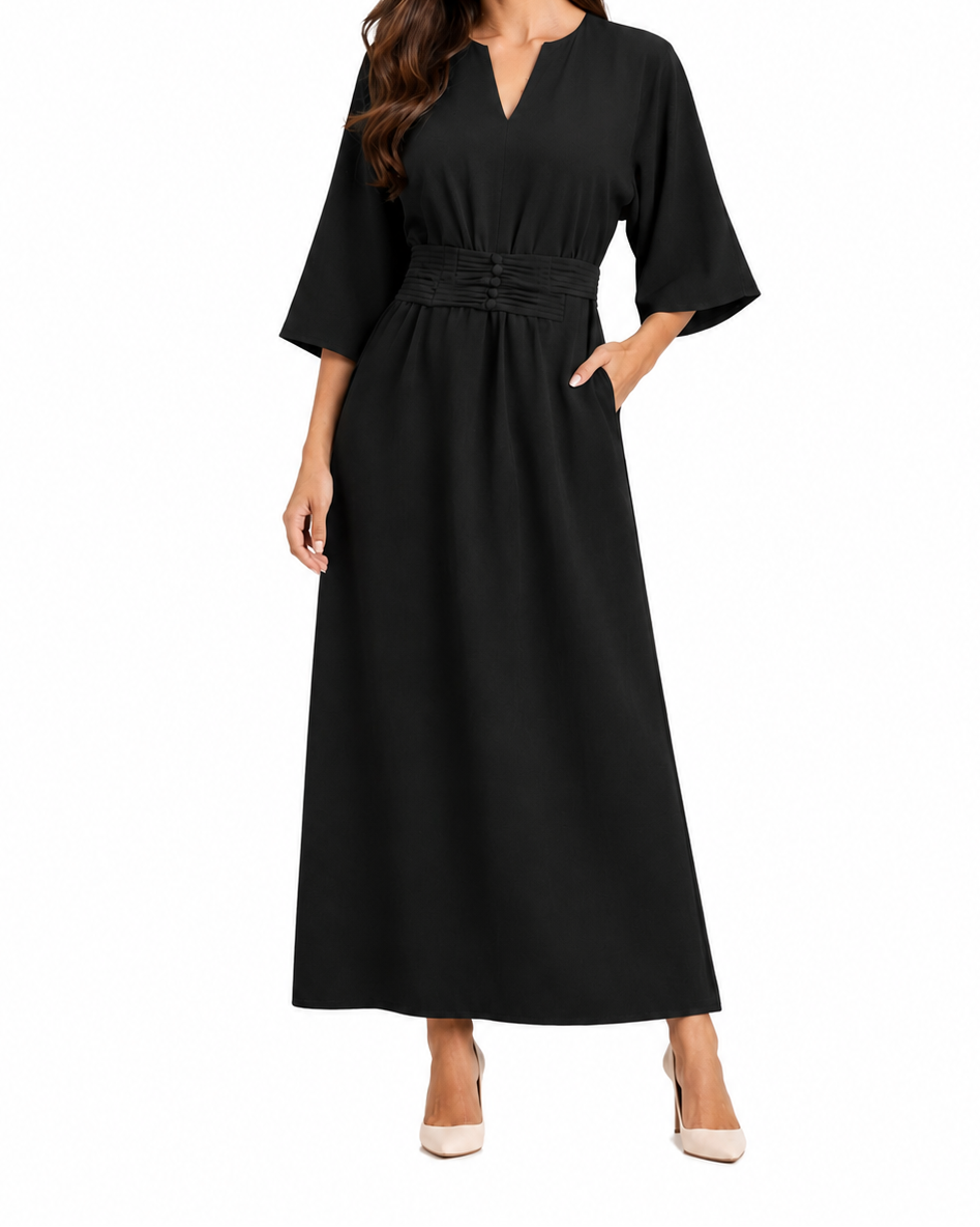 Dam Maxiklänning med Veckad Midja-Maxi Dress-Fjallbarn