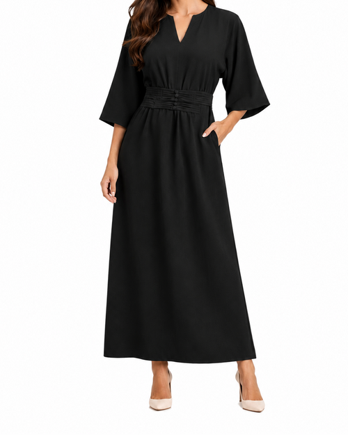 Dam Maxiklänning med Veckad Midja-Maxi Dress-Fjallbarn