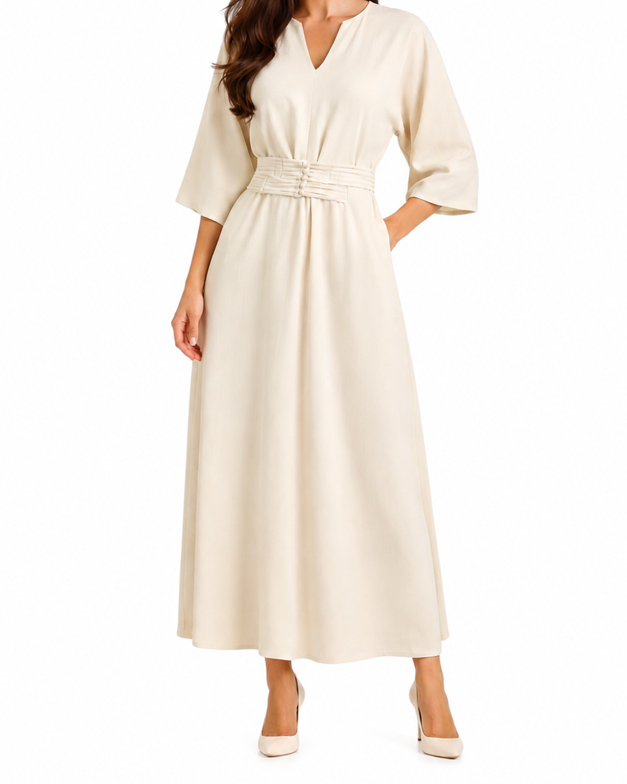 Dam Maxiklänning med Veckad Midja-Maxi Dress-Fjallbarn