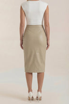 Dam midikjol med draperad design och slits fram-Skirt for women-Fjallbarn